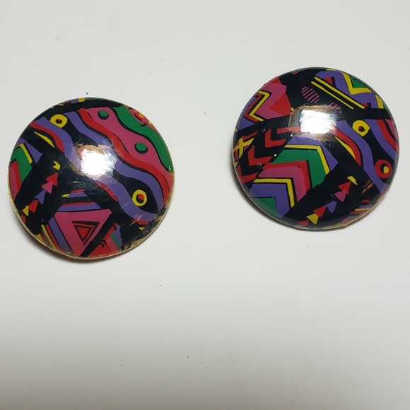 Vintage Large Abstract Clip Button Earrings - Picture 1 of 6
